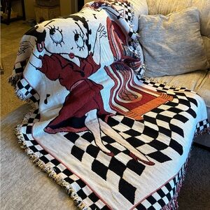 1996 Betty Boop Woven Throw Blanket - Reversible Retro Jukebox Decor